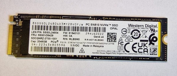 Original 5SS0V26429 Lenovo SSD WesternDigital 2TB M.2 2280 PCI4x4 NEU